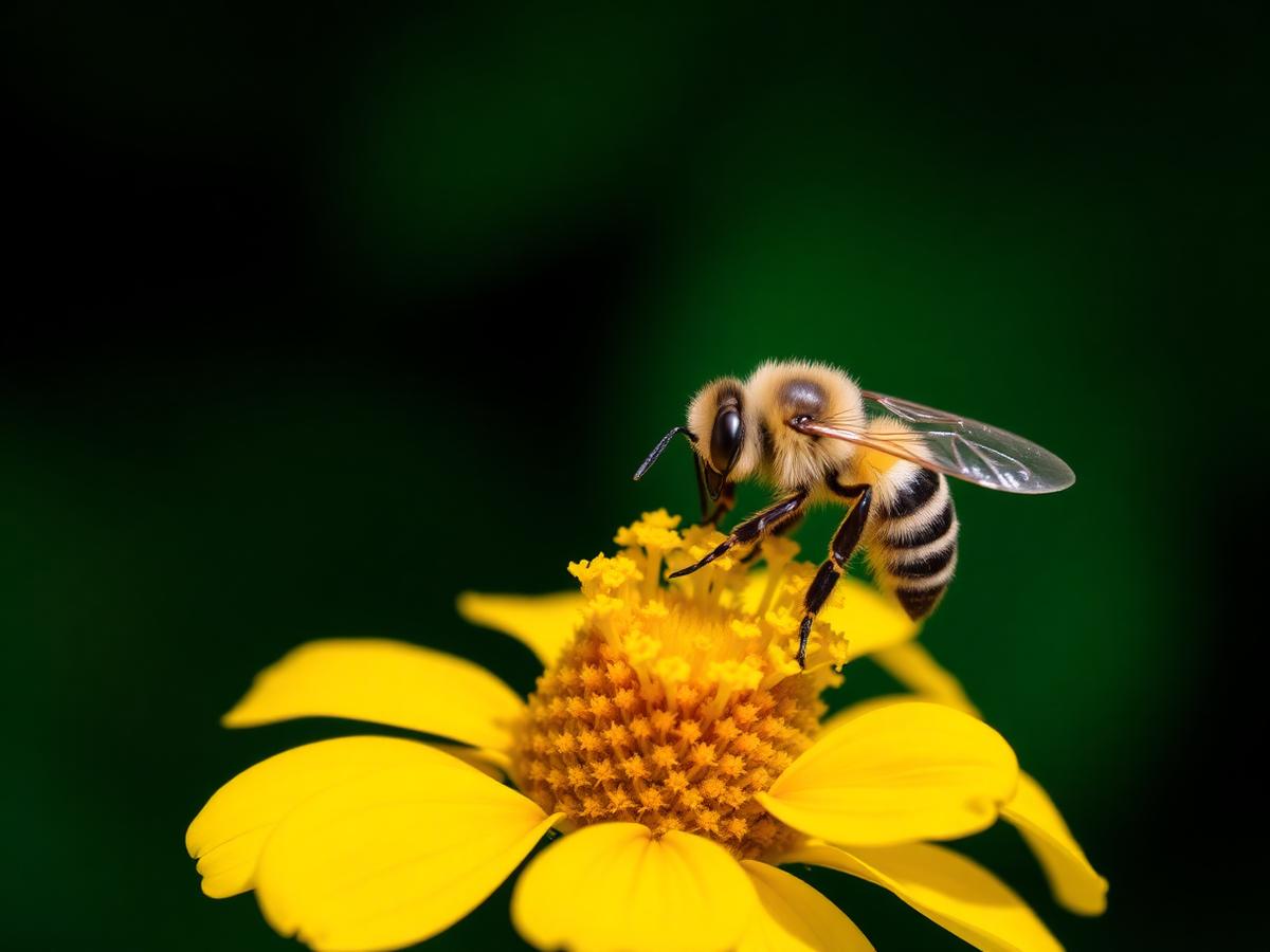 Abeja recolectando polen en una flor amarilla